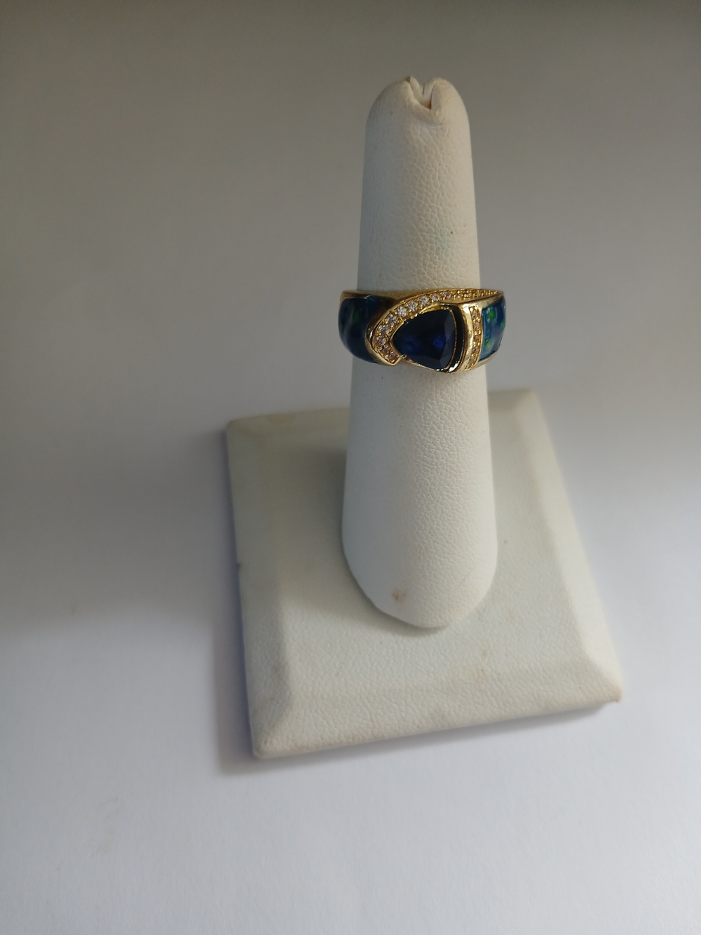 Gold-Tone Blue Opal Ring with Crystal Accents Size 5.5